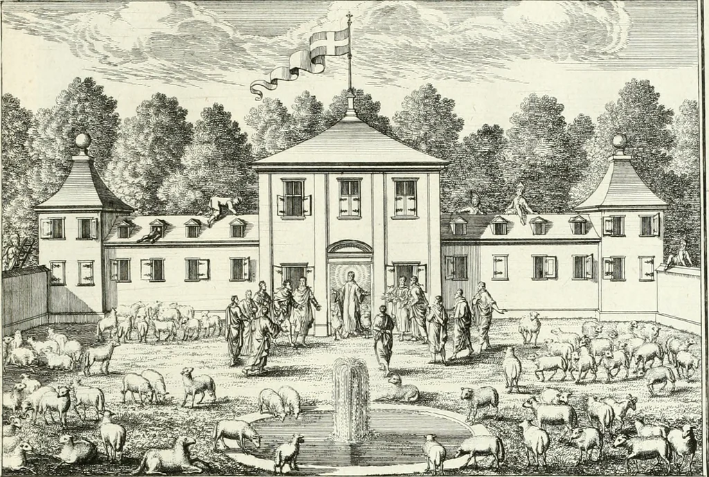 An illustration from Heilige Augen- und Gemüths-Lust : vorstellend, alle sonn- fest- und feyrtägliche nicht nur Evangelien, sondern auch Epistelen und Lectionen, jene historisch : diese auch emblemmatisch, und mit curieusen Einfassungen : in vielen Kupffer-Stücken von frembder und gantz neuer Invention : so wohl zur Kunst-Ubung als Unterhaltung Gottseeliger Betrachtungen, wie auch Vermehrung der Kupffer-Bibelen und Ausszierung aller christlichen Postillen dienlich, 1706, leaf 100