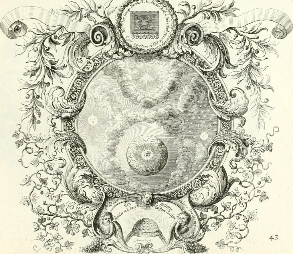 An illustration from Heilige Augen- und Gemüths-Lust : vorstellend, alle sonn- fest- und feyrtägliche nicht nur Evangelien, sondern auch Epistelen und Lectionen, jene historisch : diese auch emblemmatisch, und mit curieusen Einfassungen : in vielen Kupffer-Stücken von frembder und gantz neuer Invention : so wohl zur Kunst-Ubung als Unterhaltung Gottseeliger Betrachtungen, wie auch Vermehrung der Kupffer-Bibelen und Ausszierung aller christlichen Postillen dienlich, 1706, leaf 102