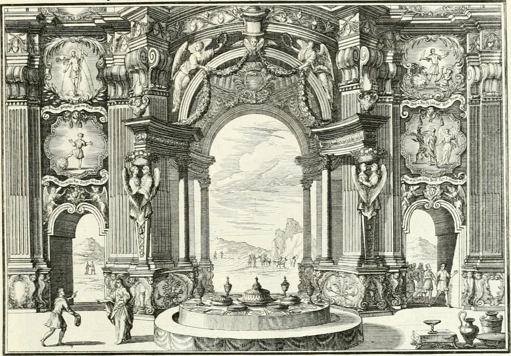 An illustration from Heilige Augen- und Gemüths-Lust : vorstellend, alle sonn- fest- und feyrtägliche nicht nur Evangelien, sondern auch Epistelen und Lectionen, jene historisch : diese auch emblemmatisch, und mit curieusen Einfassungen : in vielen Kupffer-Stücken von frembder und gantz neuer Invention : so wohl zur Kunst-Ubung als Unterhaltung Gottseeliger Betrachtungen, wie auch Vermehrung der Kupffer-Bibelen und Ausszierung aller christlichen Postillen dienlich, 1706, leaf 106