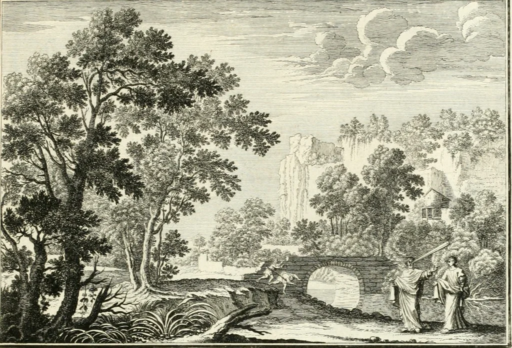 An illustration from Heilige Augen- und Gemüths-Lust : vorstellend, alle sonn- fest- und feyrtägliche nicht nur Evangelien, sondern auch Epistelen und Lectionen, jene historisch : diese auch emblemmatisch, und mit curieusen Einfassungen : in vielen Kupffer-Stücken von frembder und gantz neuer Invention : so wohl zur Kunst-Ubung als Unterhaltung Gottseeliger Betrachtungen, wie auch Vermehrung der Kupffer-Bibelen und Ausszierung aller christlichen Postillen dienlich, 1706, leaf 110