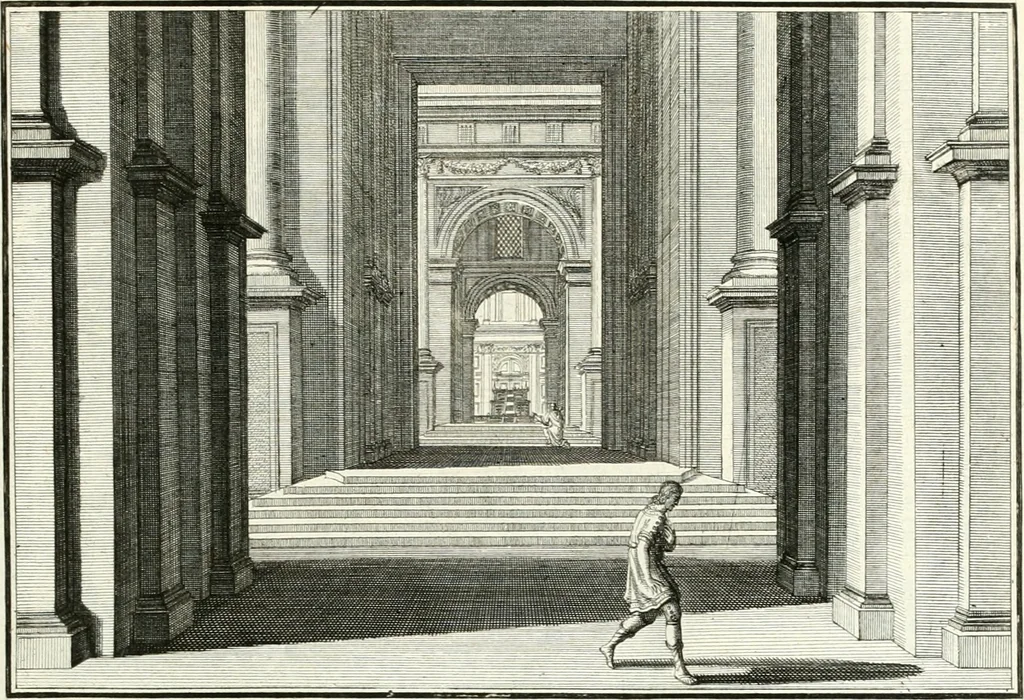 An illustration from Heilige Augen- und Gemüths-Lust : vorstellend, alle sonn- fest- und feyrtägliche nicht nur Evangelien, sondern auch Epistelen und Lectionen, jene historisch : diese auch emblemmatisch, und mit curieusen Einfassungen : in vielen Kupffer-Stücken von frembder und gantz neuer Invention : so wohl zur Kunst-Ubung als Unterhaltung Gottseeliger Betrachtungen, wie auch Vermehrung der Kupffer-Bibelen und Ausszierung aller christlichen Postillen dienlich, 1706, leaf 124