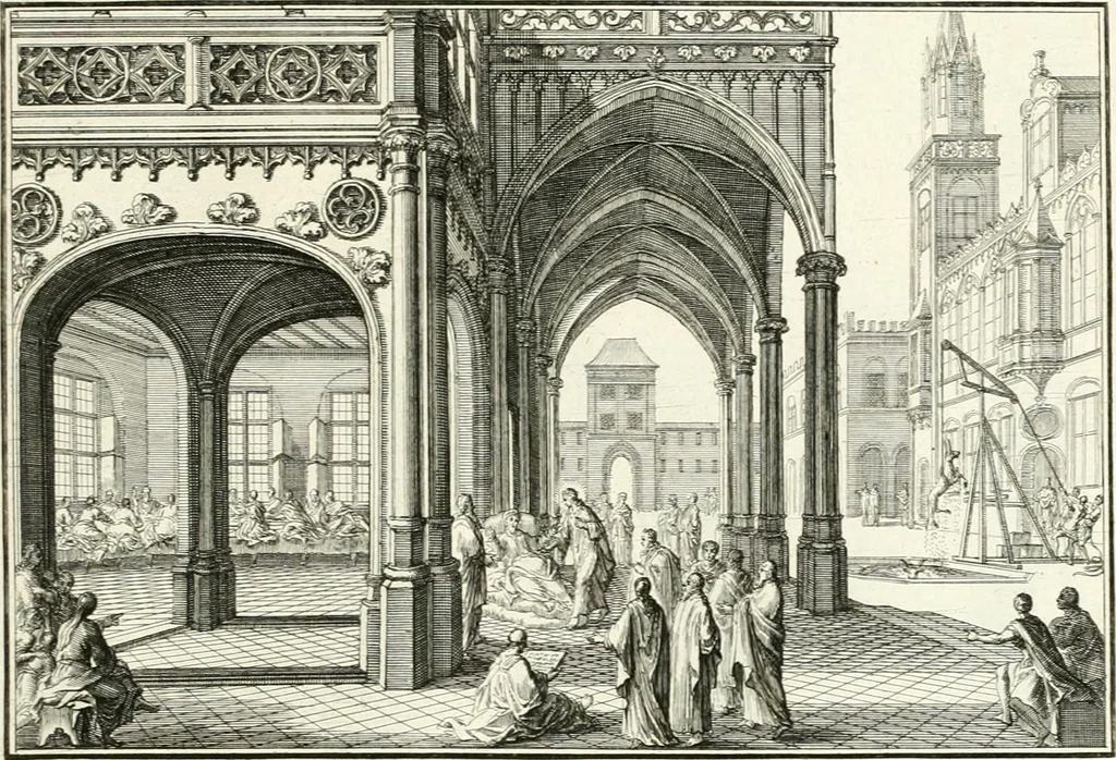 An illustration from Heilige Augen- und Gemüths-Lust : vorstellend, alle sonn- fest- und feyrtägliche nicht nur Evangelien, sondern auch Epistelen und Lectionen, jene historisch : diese auch emblemmatisch, und mit curieusen Einfassungen : in vielen Kupffer-Stücken von frembder und gantz neuer Invention : so wohl zur Kunst-Ubung als Unterhaltung Gottseeliger Betrachtungen, wie auch Vermehrung der Kupffer-Bibelen und Ausszierung aller christlichen Postillen dienlich, 1706, leaf 136