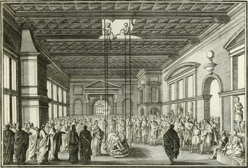 An illustration from Heilige Augen- und Gemüths-Lust : vorstellend, alle sonn- fest- und feyrtägliche nicht nur Evangelien, sondern auch Epistelen und Lectionen, jene historisch : diese auch emblemmatisch, und mit curieusen Einfassungen : in vielen Kupffer-Stücken von frembder und gantz neuer Invention : so wohl zur Kunst-Ubung als Unterhaltung Gottseeliger Betrachtungen, wie auch Vermehrung der Kupffer-Bibelen und Ausszierung aller christlichen Postillen dienlich, 1706, leaf 140
