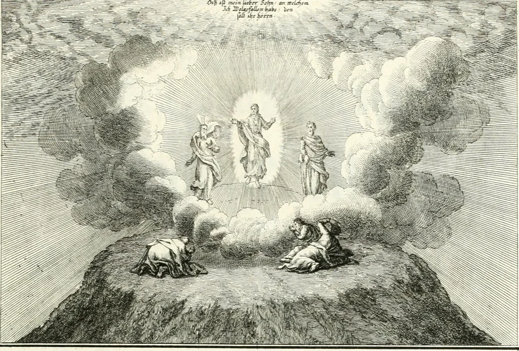 An illustration from Heilige Augen- und Gemüths-Lust : vorstellend, alle sonn- fest- und feyrtägliche nicht nur Evangelien, sondern auch Epistelen und Lectionen, jene historisch : diese auch emblemmatisch, und mit curieusen Einfassungen : in vielen Kupffer-Stücken von frembder und gantz neuer Invention : so wohl zur Kunst-Ubung als Unterhaltung Gottseeliger Betrachtungen, wie auch Vermehrung der Kupffer-Bibelen und Ausszierung aller christlichen Postillen dienlich, 1706, leaf 156