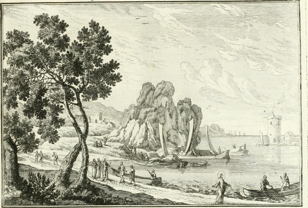 An illustration from Heilige Augen- und Gemüths-Lust : vorstellend, alle sonn- fest- und feyrtägliche nicht nur Evangelien, sondern auch Epistelen und Lectionen, jene historisch : diese auch emblemmatisch, und mit curieusen Einfassungen : in vielen Kupffer-Stücken von frembder und gantz neuer Invention : so wohl zur Kunst-Ubung als Unterhaltung Gottseeliger Betrachtungen, wie auch Vermehrung der Kupffer-Bibelen und Ausszierung aller christlichen Postillen dienlich, 1706, leaf 162