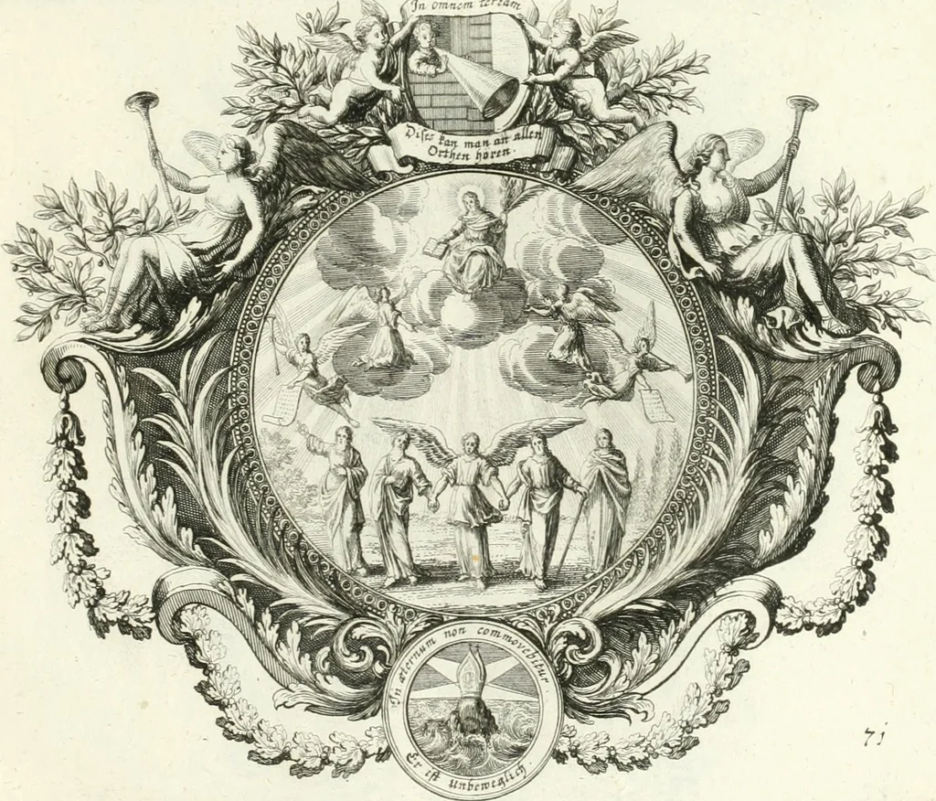 An illustration from Heilige Augen- und Gemüths-Lust : vorstellend, alle sonn- fest- und feyrtägliche nicht nur Evangelien, sondern auch Epistelen und Lectionen, jene historisch : diese auch emblemmatisch, und mit curieusen Einfassungen : in vielen Kupffer-Stücken von frembder und gantz neuer Invention : so wohl zur Kunst-Ubung als Unterhaltung Gottseeliger Betrachtungen, wie auch Vermehrung der Kupffer-Bibelen und Ausszierung aller christlichen Postillen dienlich, 1706, leaf 162
