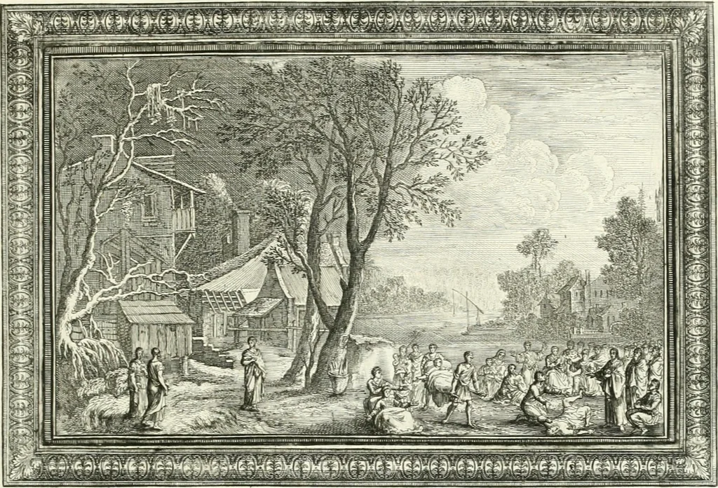 An illustration from Heilige Augen- und Gemüths-Lust : vorstellend, alle sonn- fest- und feyrtägliche nicht nur Evangelien, sondern auch Epistelen und Lectionen, jene historisch : diese auch emblemmatisch, und mit curieusen Einfassungen : in vielen Kupffer-Stücken von frembder und gantz neuer Invention : so wohl zur Kunst-Ubung als Unterhaltung Gottseeliger Betrachtungen, wie auch Vermehrung der Kupffer-Bibelen und Ausszierung aller christlichen Postillen dienlich, 1706, leaf 170
