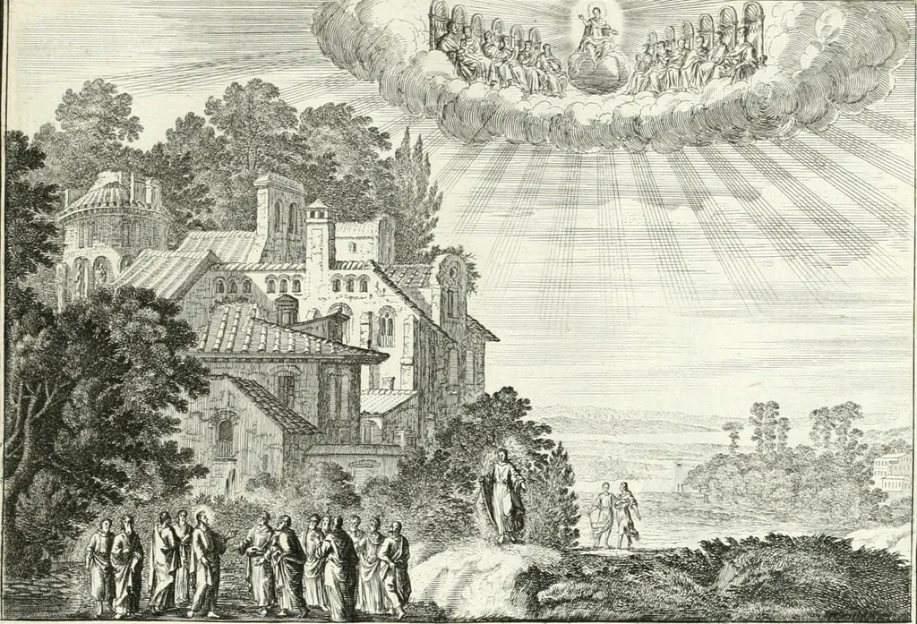 An illustration from Heilige Augen- und Gemüths-Lust : vorstellend, alle sonn- fest- und feyrtägliche nicht nur Evangelien, sondern auch Epistelen und Lectionen, jene historisch : diese auch emblemmatisch, und mit curieusen Einfassungen : in vielen Kupffer-Stücken von frembder und gantz neuer Invention : so wohl zur Kunst-Ubung als Unterhaltung Gottseeliger Betrachtungen, wie auch Vermehrung der Kupffer-Bibelen und Ausszierung aller christlichen Postillen dienlich, 1706, leaf 172