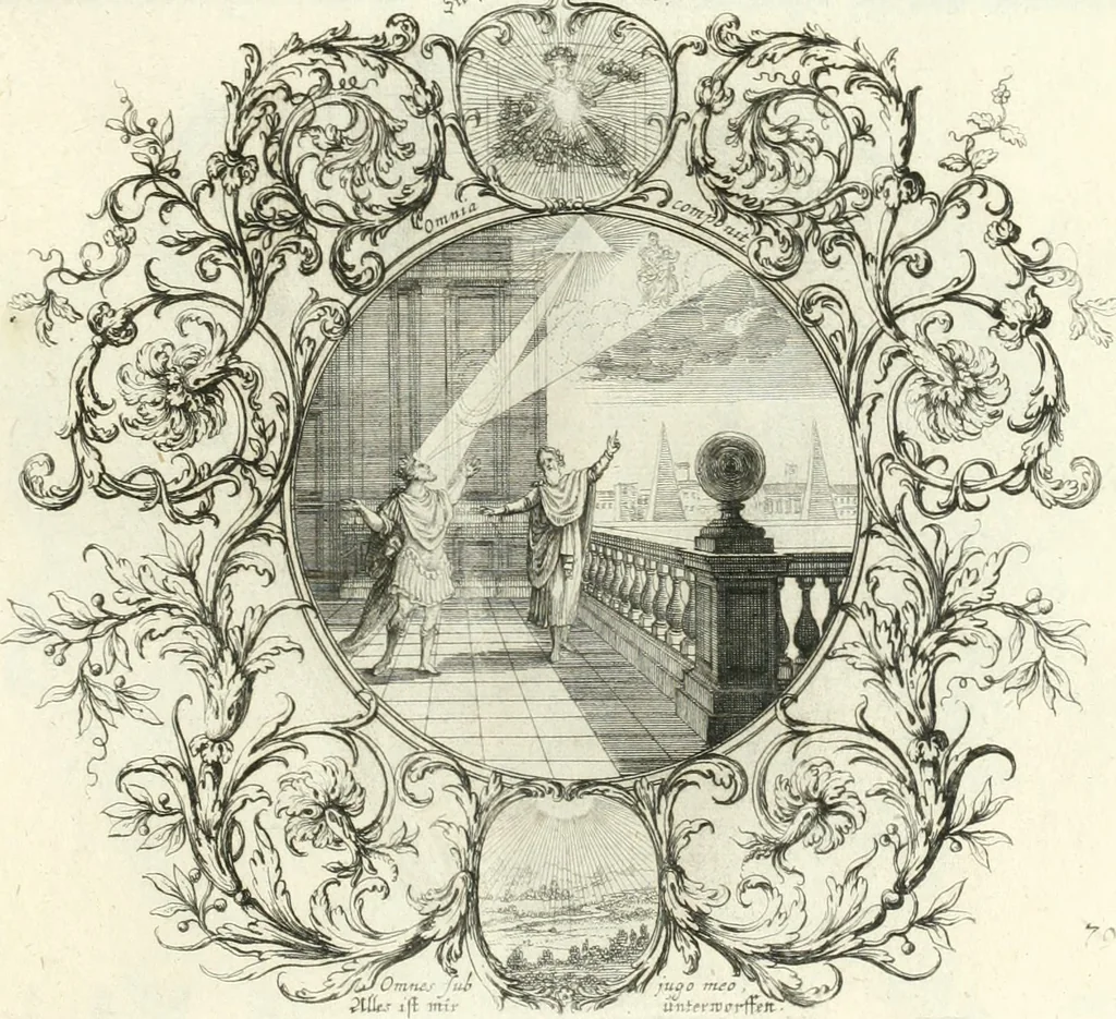 An illustration from Heilige Augen- und Gemüths-Lust : vorstellend, alle sonn- fest- und feyrtägliche nicht nur Evangelien, sondern auch Epistelen und Lectionen, jene historisch : diese auch emblemmatisch, und mit curieusen Einfassungen : in vielen Kupffer-Stücken von frembder und gantz neuer Invention : so wohl zur Kunst-Ubung als Unterhaltung Gottseeliger Betrachtungen, wie auch Vermehrung der Kupffer-Bibelen und Ausszierung aller christlichen Postillen dienlich, 1706, leaf 178