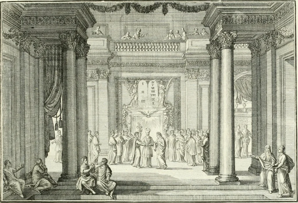 An illustration from Heilige Augen- und Gemüths-Lust : vorstellend, alle sonn- fest- und feyrtägliche nicht nur Evangelien, sondern auch Epistelen und Lectionen, jene historisch : diese auch emblemmatisch, und mit curieusen Einfassungen : in vielen Kupffer-Stücken von frembder und gantz neuer Invention : so wohl zur Kunst-Ubung als Unterhaltung Gottseeliger Betrachtungen, wie auch Vermehrung der Kupffer-Bibelen und Ausszierung aller christlichen Postillen dienlich, 1706, leaf 180