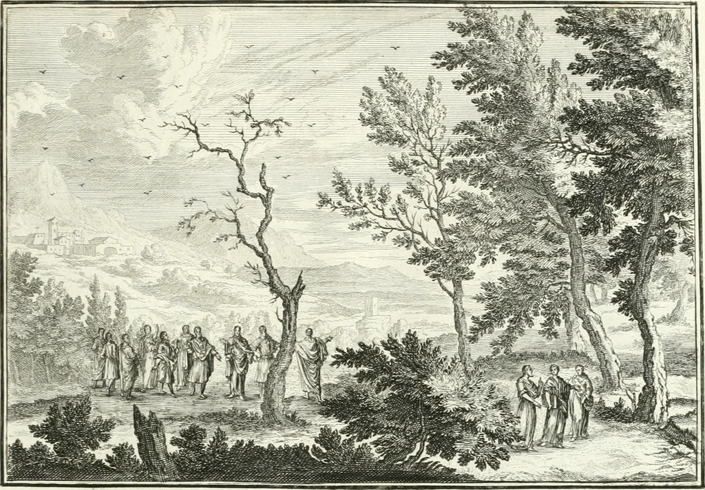 An illustration from Heilige Augen- und Gemüths-Lust : vorstellend, alle sonn- fest- und feyrtägliche nicht nur Evangelien, sondern auch Epistelen und Lectionen, jene historisch : diese auch emblemmatisch, und mit curieusen Einfassungen : in vielen Kupffer-Stücken von frembder und gantz neuer Invention : so wohl zur Kunst-Ubung als Unterhaltung Gottseeliger Betrachtungen, wie auch Vermehrung der Kupffer-Bibelen und Ausszierung aller christlichen Postillen dienlich, 1706, leaf 194