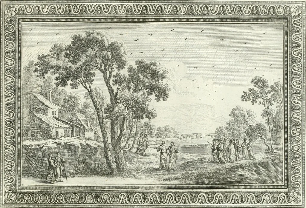 An illustration from Heilige Augen- und Gemüths-Lust : vorstellend, alle sonn- fest- und feyrtägliche nicht nur Evangelien, sondern auch Epistelen und Lectionen, jene historisch : diese auch emblemmatisch, und mit curieusen Einfassungen : in vielen Kupffer-Stücken von frembder und gantz neuer Invention : so wohl zur Kunst-Ubung als Unterhaltung Gottseeliger Betrachtungen, wie auch Vermehrung der Kupffer-Bibelen und Ausszierung aller christlichen Postillen dienlich, 1706, leaf 196