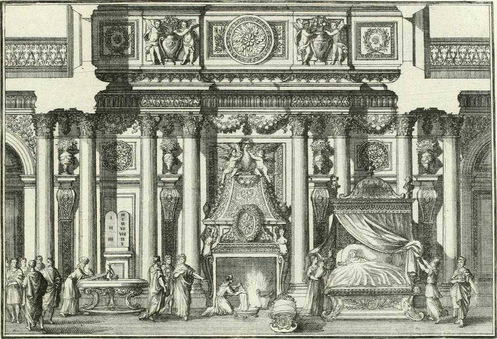 An illustration from Heilige Augen- und Gemüths-Lust : vorstellend, alle sonn- fest- und feyrtägliche nicht nur Evangelien, sondern auch Epistelen und Lectionen, jene historisch : diese auch emblemmatisch, und mit curieusen Einfassungen : in vielen Kupffer-Stücken von frembder und gantz neuer Invention : so wohl zur Kunst-Ubung als Unterhaltung Gottseeliger Betrachtungen, wie auch Vermehrung der Kupffer-Bibelen und Ausszierung aller christlichen Postillen dienlich, 1706, leaf 198