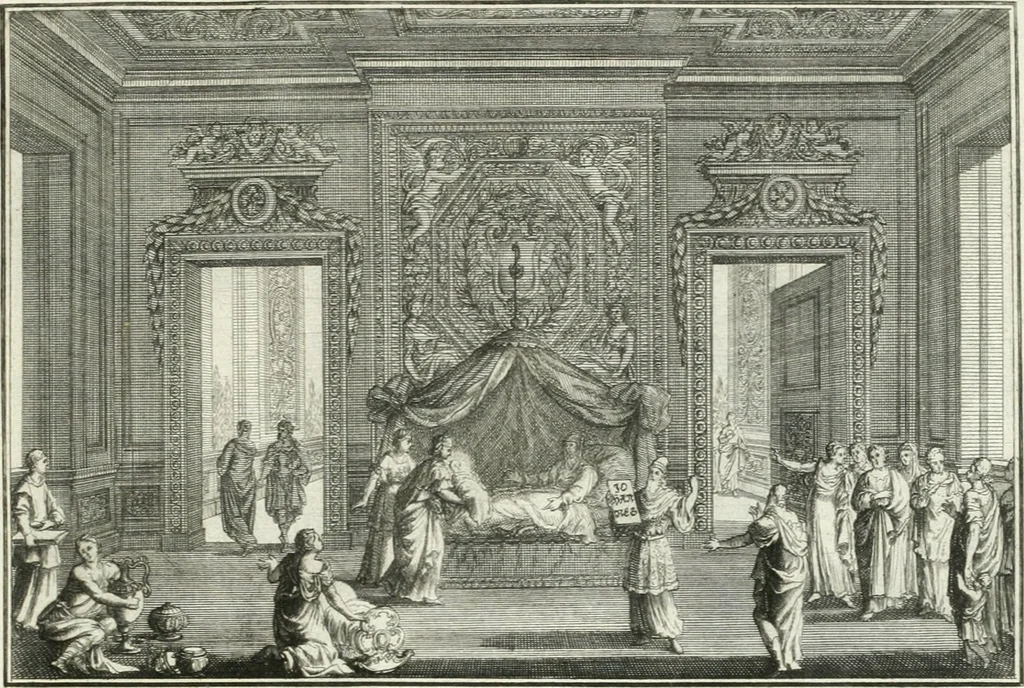 An illustration from Heilige Augen- und Gemüths-Lust : vorstellend, alle sonn- fest- und feyrtägliche nicht nur Evangelien, sondern auch Epistelen und Lectionen, jene historisch : diese auch emblemmatisch, und mit curieusen Einfassungen : in vielen Kupffer-Stücken von frembder und gantz neuer Invention : so wohl zur Kunst-Ubung als Unterhaltung Gottseeliger Betrachtungen, wie auch Vermehrung der Kupffer-Bibelen und Ausszierung aller christlichen Postillen dienlich, 1706, leaf 200