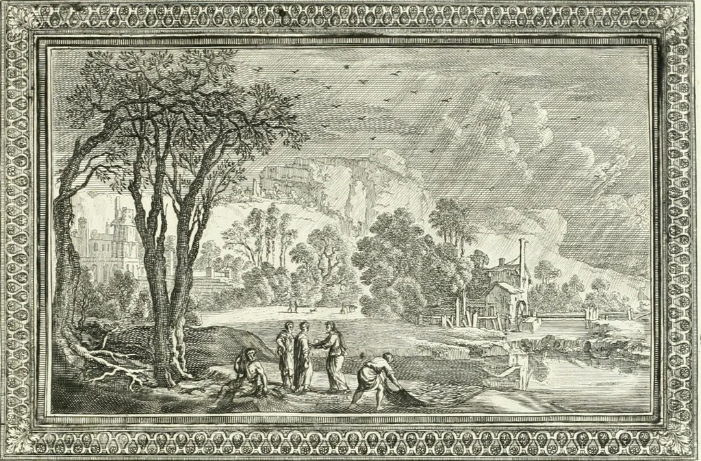 An illustration from Heilige Augen- und Gemüths-Lust : vorstellend, alle sonn- fest- und feyrtägliche nicht nur Evangelien, sondern auch Epistelen und Lectionen, jene historisch : diese auch emblemmatisch, und mit curieusen Einfassungen : in vielen Kupffer-Stücken von frembder und gantz neuer Invention : so wohl zur Kunst-Ubung als Unterhaltung Gottseeliger Betrachtungen, wie auch Vermehrung der Kupffer-Bibelen und Ausszierung aller christlichen Postillen dienlich, 1706, leaf 212