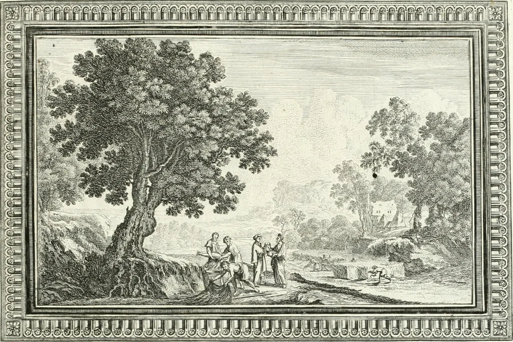An illustration from Heilige Augen- und Gemüths-Lust : vorstellend, alle sonn- fest- und feyrtägliche nicht nur Evangelien, sondern auch Epistelen und Lectionen, jene historisch : diese auch emblemmatisch, und mit curieusen Einfassungen : in vielen Kupffer-Stücken von frembder und gantz neuer Invention : so wohl zur Kunst-Ubung als Unterhaltung Gottseeliger Betrachtungen, wie auch Vermehrung der Kupffer-Bibelen und Ausszierung aller christlichen Postillen dienlich, 1706, leaf 220