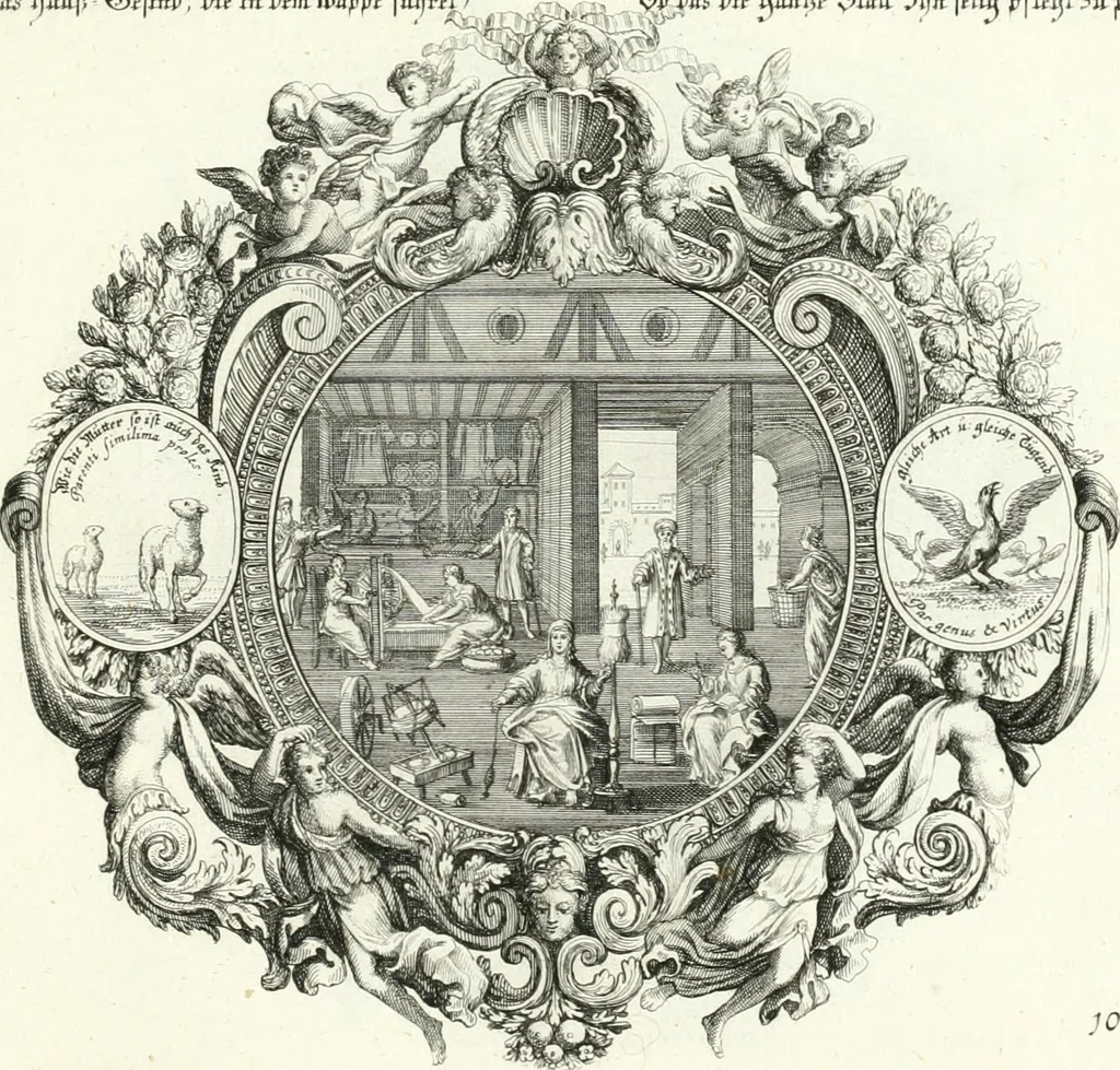 An illustration from Heilige Augen- und Gemüths-Lust : vorstellend, alle sonn- fest- und feyrtägliche nicht nur Evangelien, sondern auch Epistelen und Lectionen, jene historisch : diese auch emblemmatisch, und mit curieusen Einfassungen : in vielen Kupffer-Stücken von frembder und gantz neuer Invention : so wohl zur Kunst-Ubung als Unterhaltung Gottseeliger Betrachtungen, wie auch Vermehrung der Kupffer-Bibelen und Ausszierung aller christlichen Postillen dienlich, 1706, leaf 220