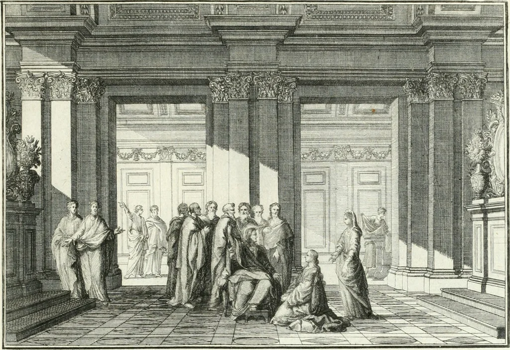 An illustration from Heilige Augen- und Gemüths-Lust : vorstellend, alle sonn- fest- und feyrtägliche nicht nur Evangelien, sondern auch Epistelen und Lectionen, jene historisch : diese auch emblemmatisch, und mit curieusen Einfassungen : in vielen Kupffer-Stücken von frembder und gantz neuer Invention : so wohl zur Kunst-Ubung als Unterhaltung Gottseeliger Betrachtungen, wie auch Vermehrung der Kupffer-Bibelen und Ausszierung aller christlichen Postillen dienlich, 1706, leaf 224