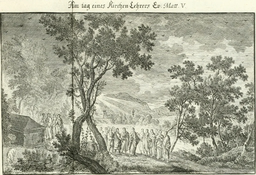 An illustration from Heilige Augen- und Gemüths-Lust : vorstellend, alle sonn- fest- und feyrtägliche nicht nur Evangelien, sondern auch Epistelen und Lectionen, jene historisch : diese auch emblemmatisch, und mit curieusen Einfassungen : in vielen Kupffer-Stücken von frembder und gantz neuer Invention : so wohl zur Kunst-Ubung als Unterhaltung Gottseeliger Betrachtungen, wie auch Vermehrung der Kupffer-Bibelen und Ausszierung aller christlichen Postillen dienlich, 1706, leaf 230
