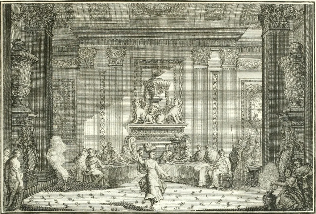 An illustration from Heilige Augen- und Gemüths-Lust : vorstellend, alle sonn- fest- und feyrtägliche nicht nur Evangelien, sondern auch Epistelen und Lectionen, jene historisch : diese auch emblemmatisch, und mit curieusen Einfassungen : in vielen Kupffer-Stücken von frembder und gantz neuer Invention : so wohl zur Kunst-Ubung als Unterhaltung Gottseeliger Betrachtungen, wie auch Vermehrung der Kupffer-Bibelen und Ausszierung aller christlichen Postillen dienlich, 1706, leaf 232
