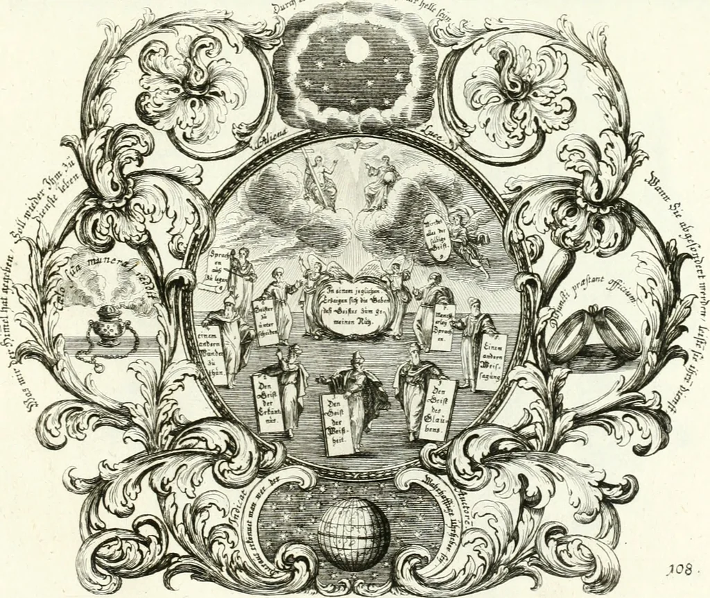 An illustration from Heilige Augen- und Gemüths-Lust : vorstellend, alle sonn- fest- und feyrtägliche nicht nur Evangelien, sondern auch Epistelen und Lectionen, jene historisch : diese auch emblemmatisch, und mit curieusen Einfassungen : in vielen Kupffer-Stücken von frembder und gantz neuer Invention : so wohl zur Kunst-Ubung als Unterhaltung Gottseeliger Betrachtungen, wie auch Vermehrung der Kupffer-Bibelen und Ausszierung aller christlichen Postillen dienlich, 1706, leaf 236