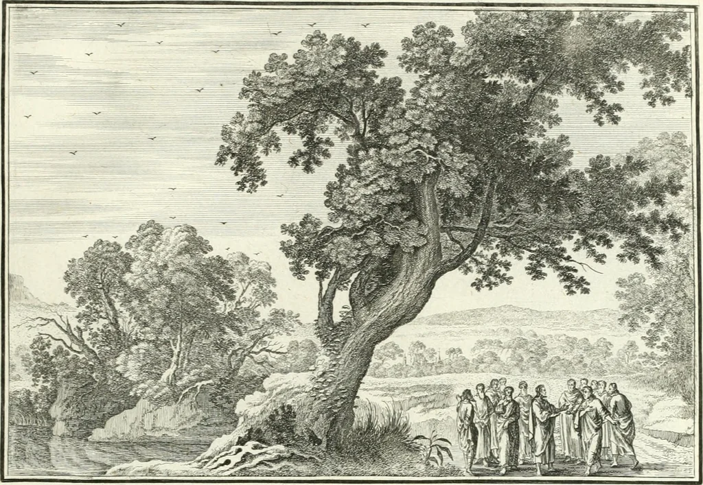 An illustration from Heilige Augen- und Gemüths-Lust : vorstellend, alle sonn- fest- und feyrtägliche nicht nur Evangelien, sondern auch Epistelen und Lectionen, jene historisch : diese auch emblemmatisch, und mit curieusen Einfassungen : in vielen Kupffer-Stücken von frembder und gantz neuer Invention : so wohl zur Kunst-Ubung als Unterhaltung Gottseeliger Betrachtungen, wie auch Vermehrung der Kupffer-Bibelen und Ausszierung aller christlichen Postillen dienlich, 1706, leaf 248