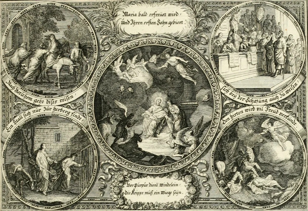 An illustration from Heilige Augen- und Gemüths-Lust : vorstellend, alle sonn- fest- und feyrtägliche nicht nur Evangelien, sondern auch Epistelen und Lectionen, jene historisch : diese auch emblemmatisch, und mit curieusen Einfassungen : in vielen Kupffer-Stücken von frembder und gantz neuer Invention : so wohl zur Kunst-Ubung als Unterhaltung Gottseeliger Betrachtungen, wie auch Vermehrung der Kupffer-Bibelen und Ausszierung aller christlichen Postillen dienlich, 1706, leaf 26