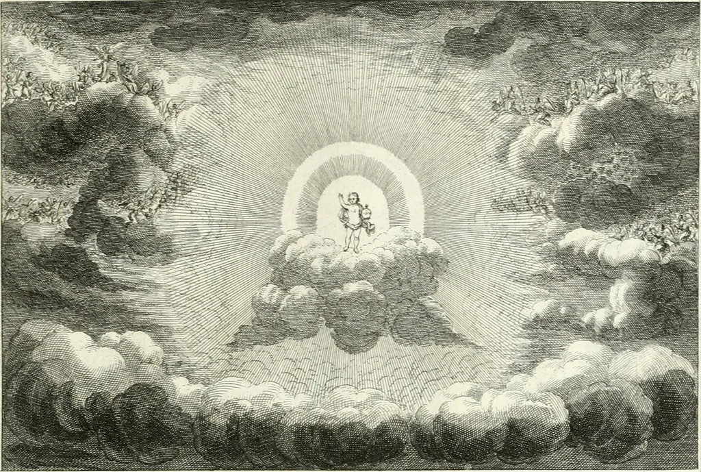 An illustration from Heilige Augen- und Gemüths-Lust : vorstellend, alle sonn- fest- und feyrtägliche nicht nur Evangelien, sondern auch Epistelen und Lectionen, jene historisch : diese auch emblemmatisch, und mit curieusen Einfassungen : in vielen Kupffer-Stücken von frembder und gantz neuer Invention : so wohl zur Kunst-Ubung als Unterhaltung Gottseeliger Betrachtungen, wie auch Vermehrung der Kupffer-Bibelen und Ausszierung aller christlichen Postillen dienlich, 1706, leaf 30