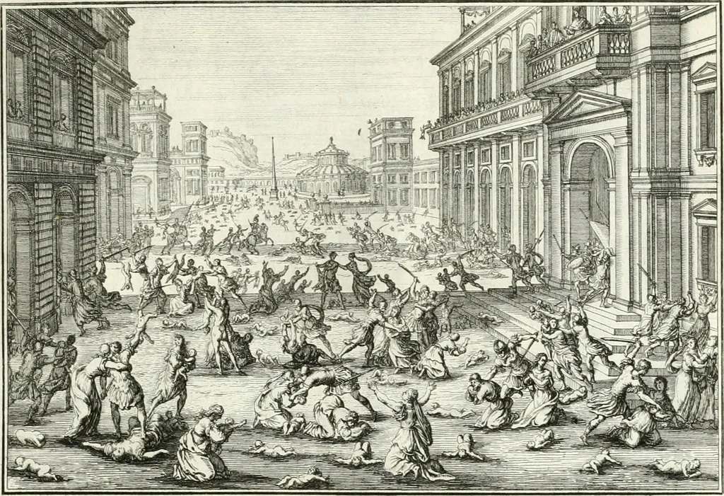 An illustration from Heilige Augen- und Gemüths-Lust : vorstellend, alle sonn- fest- und feyrtägliche nicht nur Evangelien, sondern auch Epistelen und Lectionen, jene historisch : diese auch emblemmatisch, und mit curieusen Einfassungen : in vielen Kupffer-Stücken von frembder und gantz neuer Invention : so wohl zur Kunst-Ubung als Unterhaltung Gottseeliger Betrachtungen, wie auch Vermehrung der Kupffer-Bibelen und Ausszierung aller christlichen Postillen dienlich, 1706, leaf 36