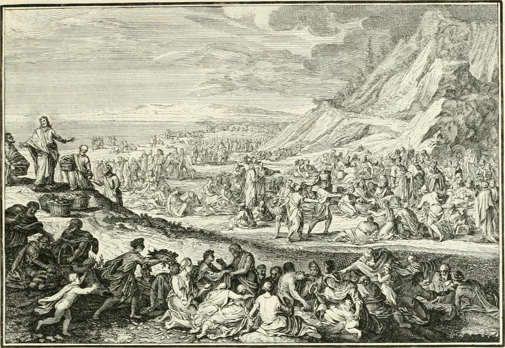 An illustration from Heilige Augen- und Gemüths-Lust : vorstellend, alle sonn- fest- und feyrtägliche nicht nur Evangelien, sondern auch Epistelen und Lectionen, jene historisch : diese auch emblemmatisch, und mit curieusen Einfassungen : in vielen Kupffer-Stücken von frembder und gantz neuer Invention : so wohl zur Kunst-Ubung als Unterhaltung Gottseeliger Betrachtungen, wie auch Vermehrung der Kupffer-Bibelen und Ausszierung aller christlichen Postillen dienlich, 1706, leaf 70