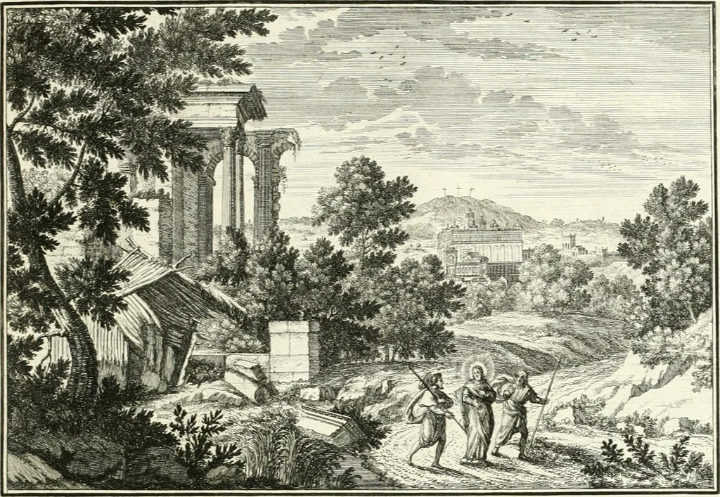 An illustration from Heilige Augen- und Gemüths-Lust : vorstellend, alle sonn- fest- und feyrtägliche nicht nur Evangelien, sondern auch Epistelen und Lectionen, jene historisch : diese auch emblemmatisch, und mit curieusen Einfassungen : in vielen Kupffer-Stücken von frembder und gantz neuer Invention : so wohl zur Kunst-Ubung als Unterhaltung Gottseeliger Betrachtungen, wie auch Vermehrung der Kupffer-Bibelen und Ausszierung aller christlichen Postillen dienlich, 1706, leaf 78
