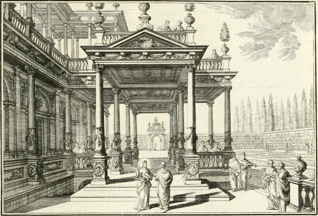 An illustration from Heilige Augen- und Gemüths-Lust : vorstellend, alle sonn- fest- und feyrtägliche nicht nur Evangelien, sondern auch Epistelen und Lectionen, jene historisch : diese auch emblemmatisch, und mit curieusen Einfassungen : in vielen Kupffer-Stücken von frembder und gantz neuer Invention : so wohl zur Kunst-Ubung als Unterhaltung Gottseeliger Betrachtungen, wie auch Vermehrung der Kupffer-Bibelen und Ausszierung aller christlichen Postillen dienlich, 1706, leaf 98
