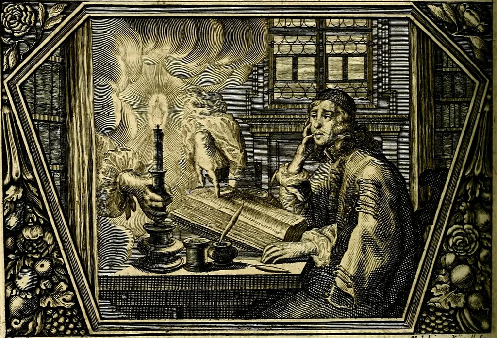 An illustration from Heilig-epistolischer Bericht, Licht, Geleit, und Freud. Das ist : Emblematische Fürstllung der heiligen Sonn- und festtäglichen Episteln; in welcher gründlicher Bericht von den rechten Wort-Verstand ertheilet, dem wahren Christenthum ein helles licht furgetragen, und ein sicheres Geleit mit beigefügten Gebeten und Gesängen zu der himmlischen Freude gezeiget wird, 1663, leaf 1011