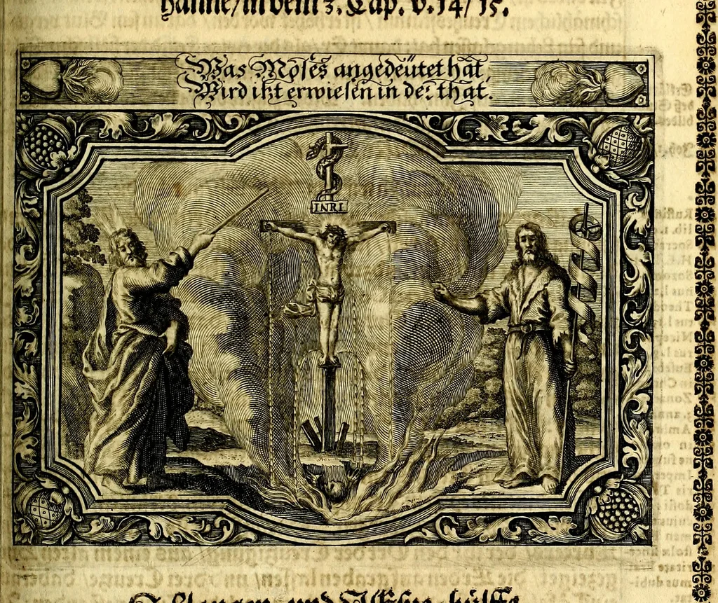 An illustration from Heilig-epistolischer Bericht, Licht, Geleit, und Freud. Das ist : Emblematische Fürstllung der heiligen Sonn- und festtäglichen Episteln; in welcher gründlicher Bericht von den rechten Wort-Verstand ertheilet, dem wahren Christenthum ein helles licht furgetragen, und ein sicheres Geleit mit beigefügten Gebeten und Gesängen zu der himmlischen Freude gezeiget wird, 1663, leaf 1024