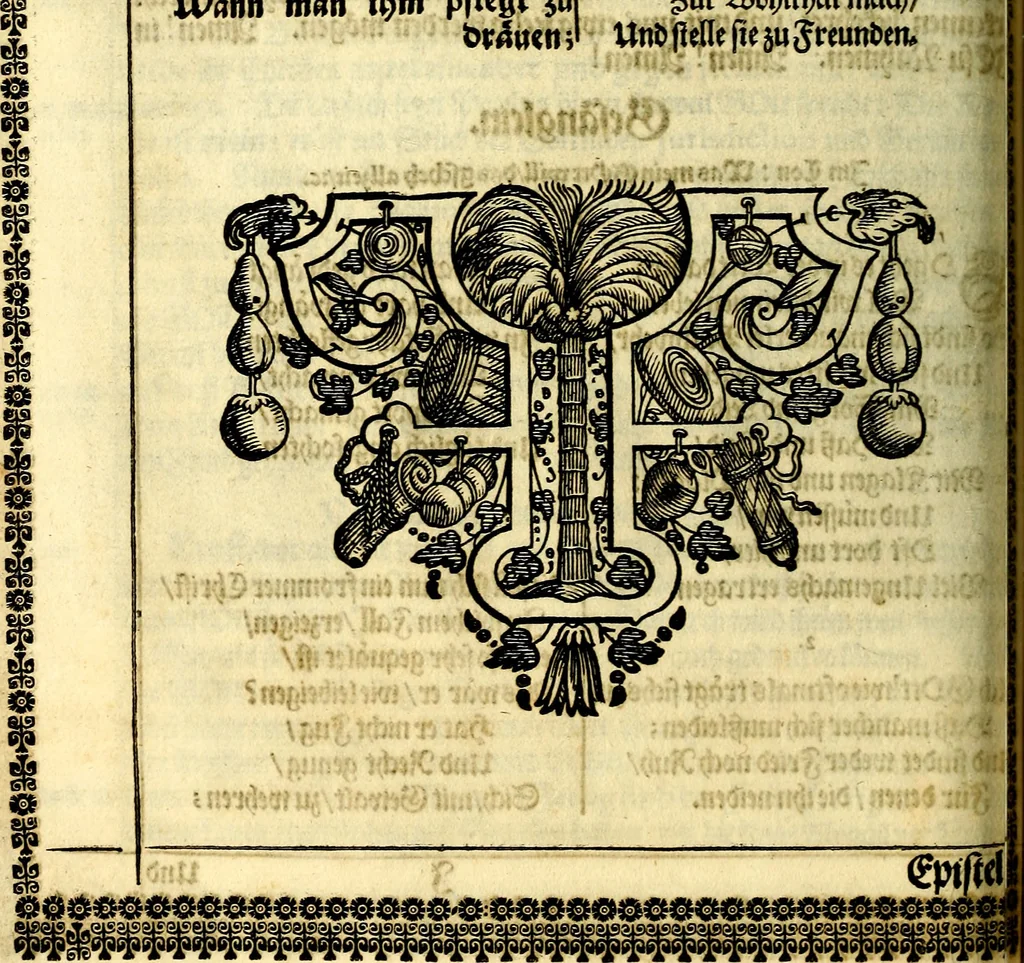 An illustration from Heilig-epistolischer Bericht, Licht, Geleit, und Freud. Das ist : Emblematische Fürstllung der heiligen Sonn- und festtäglichen Episteln; in welcher gründlicher Bericht von den rechten Wort-Verstand ertheilet, dem wahren Christenthum ein helles licht furgetragen, und ein sicheres Geleit mit beigefügten Gebeten und Gesängen zu der himmlischen Freude gezeiget wird, 1663, leaf 103