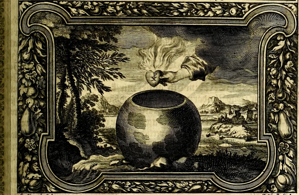 An illustration from Heilig-epistolischer Bericht, Licht, Geleit, und Freud. Das ist : Emblematische Fürstllung der heiligen Sonn- und festtäglichen Episteln; in welcher gründlicher Bericht von den rechten Wort-Verstand ertheilet, dem wahren Christenthum ein helles licht furgetragen, und ein sicheres Geleit mit beigefügten Gebeten und Gesängen zu der himmlischen Freude gezeiget wird, 1663, leaf 1032