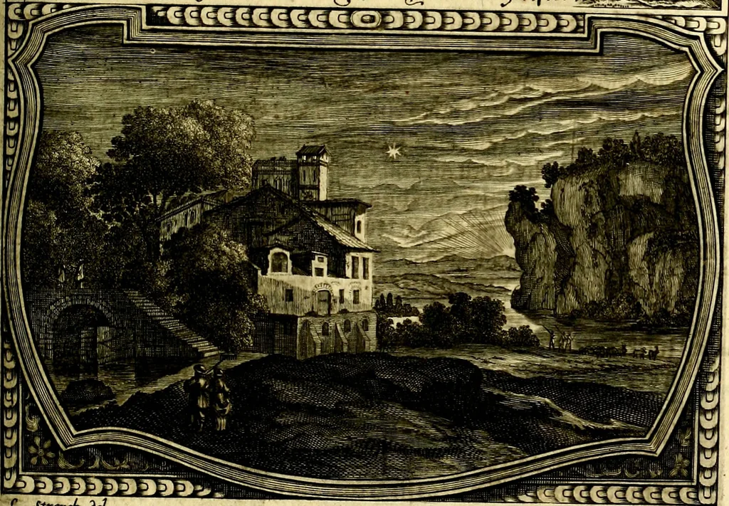 An illustration from Heilig-epistolischer Bericht, Licht, Geleit, und Freud. Das ist : Emblematische Fürstllung der heiligen Sonn- und festtäglichen Episteln; in welcher gründlicher Bericht von den rechten Wort-Verstand ertheilet, dem wahren Christenthum ein helles licht furgetragen, und ein sicheres Geleit mit beigefügten Gebeten und Gesängen zu der himmlischen Freude gezeiget wird, 1663, leaf 1044