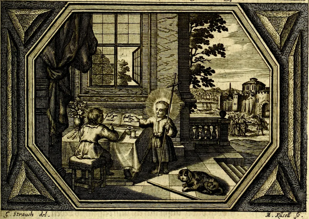 An illustration from Heilig-epistolischer Bericht, Licht, Geleit, und Freud. Das ist : Emblematische Fürstllung der heiligen Sonn- und festtäglichen Episteln; in welcher gründlicher Bericht von den rechten Wort-Verstand ertheilet, dem wahren Christenthum ein helles licht furgetragen, und ein sicheres Geleit mit beigefügten Gebeten und Gesängen zu der himmlischen Freude gezeiget wird, 1663, leaf 1064