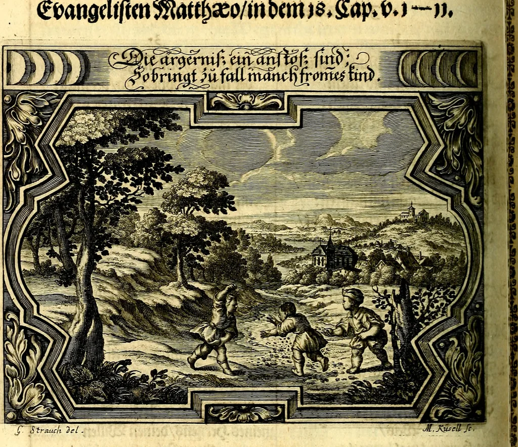 An illustration from Heilig-epistolischer Bericht, Licht, Geleit, und Freud. Das ist : Emblematische Fürstllung der heiligen Sonn- und festtäglichen Episteln; in welcher gründlicher Bericht von den rechten Wort-Verstand ertheilet, dem wahren Christenthum ein helles licht furgetragen, und ein sicheres Geleit mit beigefügten Gebeten und Gesängen zu der himmlischen Freude gezeiget wird, 1663, leaf 1069