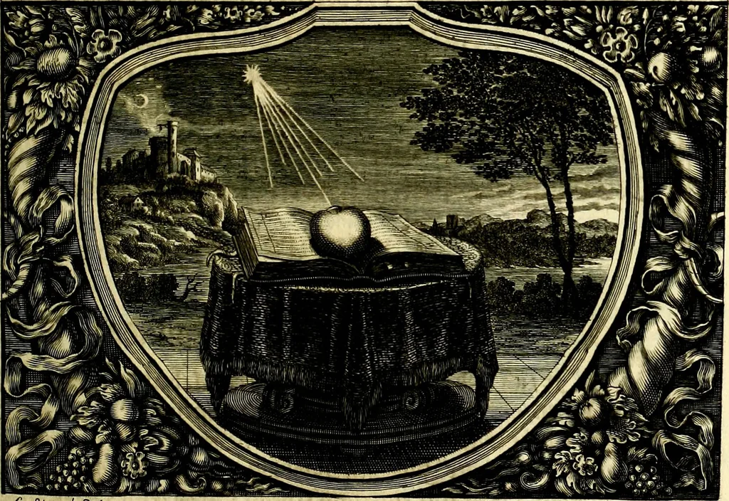 An illustration from Heilig-epistolischer Bericht, Licht, Geleit, und Freud. Das ist : Emblematische Fürstllung der heiligen Sonn- und festtäglichen Episteln; in welcher gründlicher Bericht von den rechten Wort-Verstand ertheilet, dem wahren Christenthum ein helles licht furgetragen, und ein sicheres Geleit mit beigefügten Gebeten und Gesängen zu der himmlischen Freude gezeiget wird, 1663, leaf 120