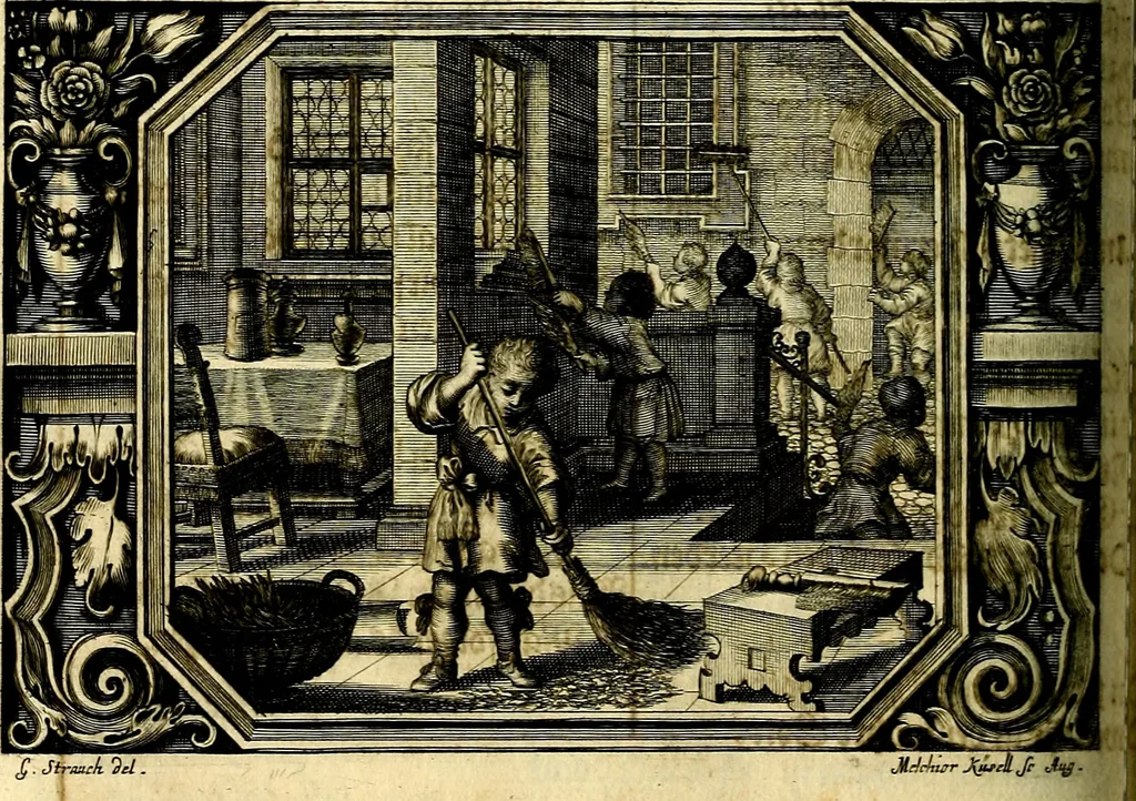 An illustration from Heilig-epistolischer Bericht, Licht, Geleit, und Freud. Das ist : Emblematische Fürstllung der heiligen Sonn- und festtäglichen Episteln; in welcher gründlicher Bericht von den rechten Wort-Verstand ertheilet, dem wahren Christenthum ein helles licht furgetragen, und ein sicheres Geleit mit beigefügten Gebeten und Gesängen zu der himmlischen Freude gezeiget wird, 1663, leaf 195