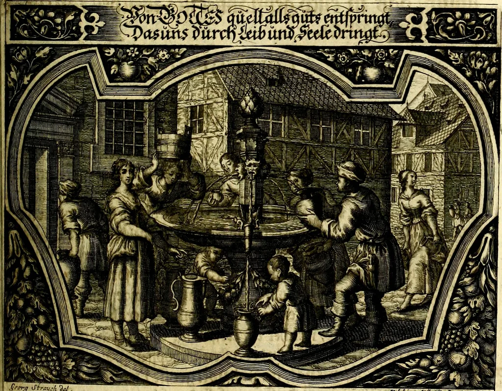 An illustration from Heilig-epistolischer Bericht, Licht, Geleit, und Freud. Das ist : Emblematische Fürstllung der heiligen Sonn- und festtäglichen Episteln; in welcher gründlicher Bericht von den rechten Wort-Verstand ertheilet, dem wahren Christenthum ein helles licht furgetragen, und ein sicheres Geleit mit beigefügten Gebeten und Gesängen zu der himmlischen Freude gezeiget wird, 1663, leaf 224
