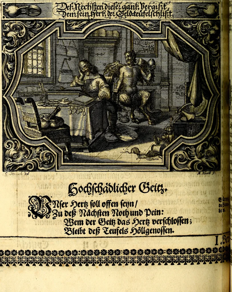 An illustration from Heilig-epistolischer Bericht, Licht, Geleit, und Freud. Das ist : Emblematische Fürstllung der heiligen Sonn- und festtäglichen Episteln; in welcher gründlicher Bericht von den rechten Wort-Verstand ertheilet, dem wahren Christenthum ein helles licht furgetragen, und ein sicheres Geleit mit beigefügten Gebeten und Gesängen zu der himmlischen Freude gezeiget wird, 1663, leaf 273