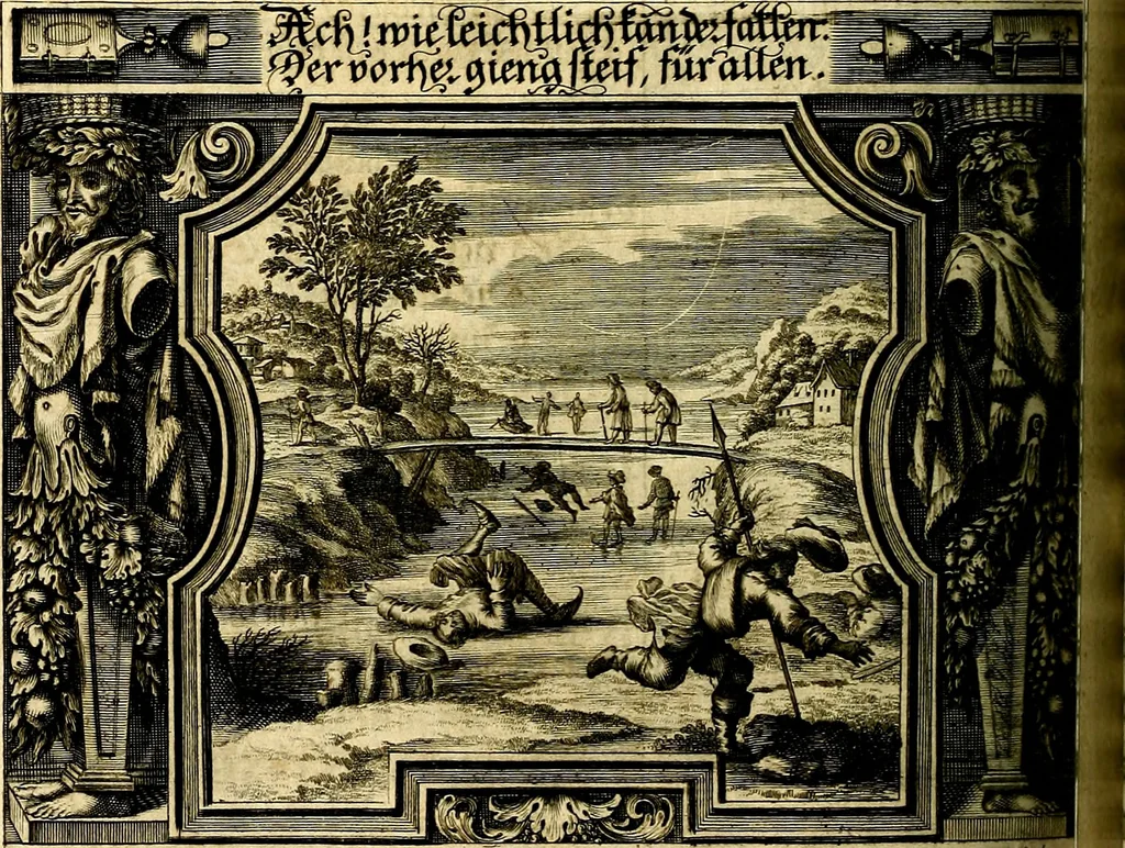 An illustration from Heilig-epistolischer Bericht, Licht, Geleit, und Freud. Das ist : Emblematische Fürstllung der heiligen Sonn- und festtäglichen Episteln; in welcher gründlicher Bericht von den rechten Wort-Verstand ertheilet, dem wahren Christenthum ein helles licht furgetragen, und ein sicheres Geleit mit beigefügten Gebeten und Gesängen zu der himmlischen Freude gezeiget wird, 1663, leaf 335