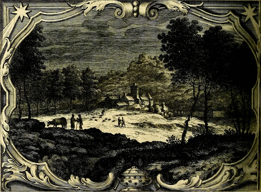An illustration from Heilig-epistolischer Bericht, Licht, Geleit, und Freud. Das ist : Emblematische Fürstllung der heiligen Sonn- und festtäglichen Episteln; in welcher gründlicher Bericht von den rechten Wort-Verstand ertheilet, dem wahren Christenthum ein helles licht furgetragen, und ein sicheres Geleit mit beigefügten Gebeten und Gesängen zu der himmlischen Freude gezeiget wird, 1663, leaf 507