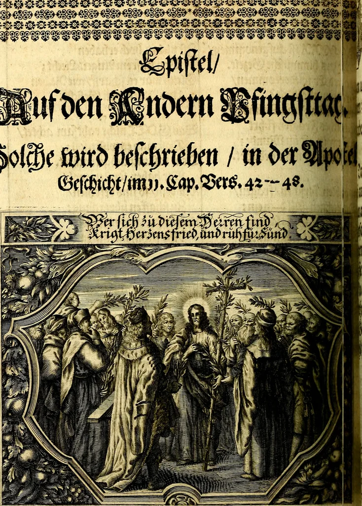An illustration from Heilig-epistolischer Bericht, Licht, Geleit, und Freud. Das ist : Emblematische Fürstllung der heiligen Sonn- und festtäglichen Episteln; in welcher gründlicher Bericht von den rechten Wort-Verstand ertheilet, dem wahren Christenthum ein helles licht furgetragen, und ein sicheres Geleit mit beigefügten Gebeten und Gesängen zu der himmlischen Freude gezeiget wird, 1663, leaf 583