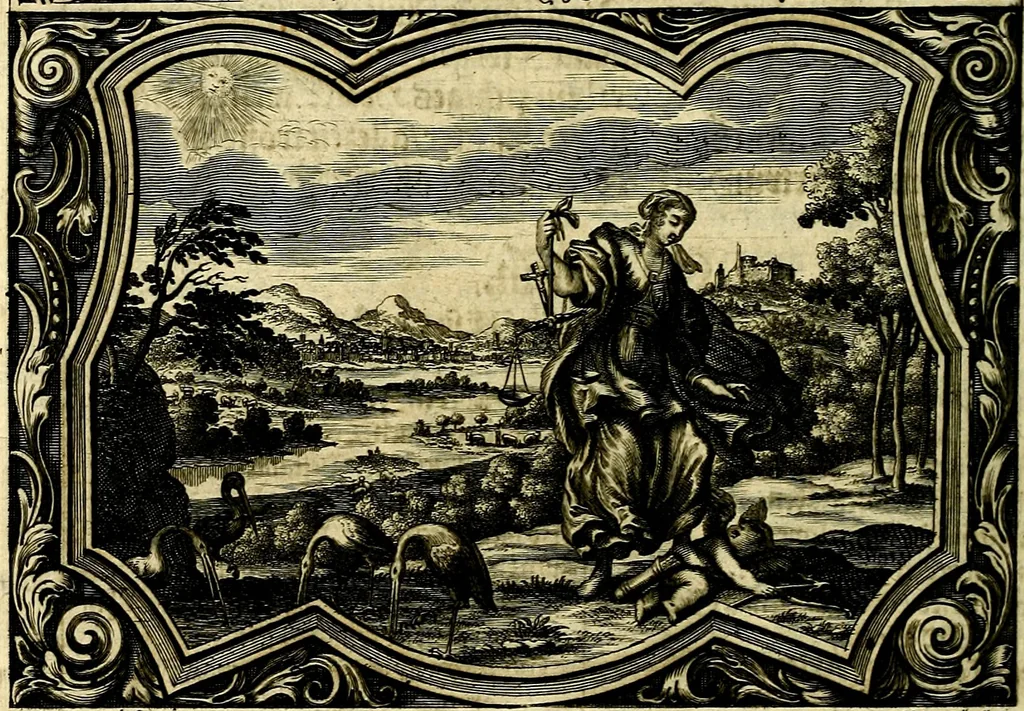 An illustration from Heilig-epistolischer Bericht, Licht, Geleit, und Freud. Das ist : Emblematische Fürstllung der heiligen Sonn- und festtäglichen Episteln; in welcher gründlicher Bericht von den rechten Wort-Verstand ertheilet, dem wahren Christenthum ein helles licht furgetragen, und ein sicheres Geleit mit beigefügten Gebeten und Gesängen zu der himmlischen Freude gezeiget wird, 1663, leaf 59