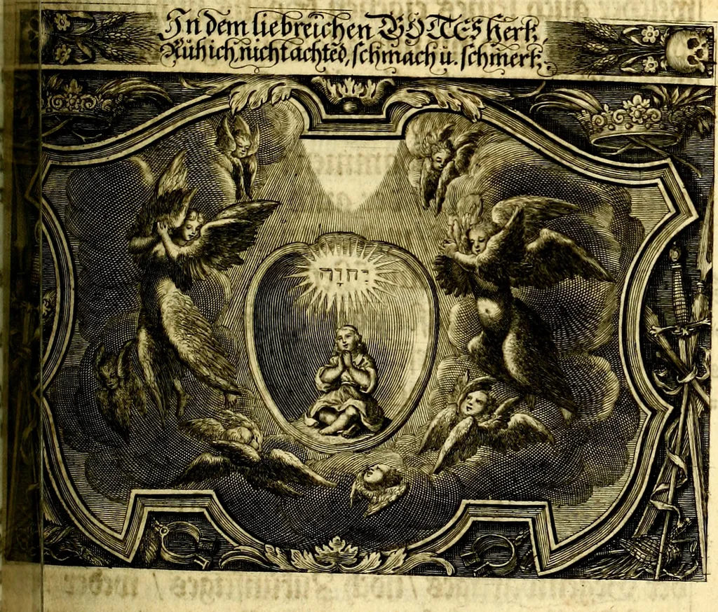An illustration from Heilig-epistolischer Bericht, Licht, Geleit, und Freud. Das ist : Emblematische Fürstllung der heiligen Sonn- und festtäglichen Episteln; in welcher gründlicher Bericht von den rechten Wort-Verstand ertheilet, dem wahren Christenthum ein helles licht furgetragen, und ein sicheres Geleit mit beigefügten Gebeten und Gesängen zu der himmlischen Freude gezeiget wird, 1663, leaf 630