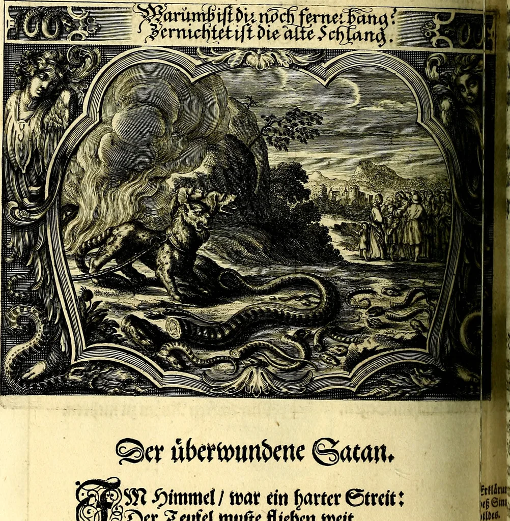 An illustration from Heilig-epistolischer Bericht, Licht, Geleit, und Freud. Das ist : Emblematische Fürstllung der heiligen Sonn- und festtäglichen Episteln; in welcher gründlicher Bericht von den rechten Wort-Verstand ertheilet, dem wahren Christenthum ein helles licht furgetragen, und ein sicheres Geleit mit beigefügten Gebeten und Gesängen zu der himmlischen Freude gezeiget wird, 1663, leaf 653