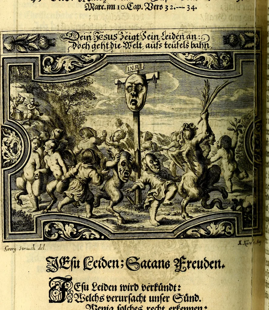 An illustration from Heilig-epistolischer Bericht, Licht, Geleit, und Freud. Das ist : Emblematische Fürstllung der heiligen Sonn- und festtäglichen Episteln; in welcher gründlicher Bericht von den rechten Wort-Verstand ertheilet, dem wahren Christenthum ein helles licht furgetragen, und ein sicheres Geleit mit beigefügten Gebeten und Gesängen zu der himmlischen Freude gezeiget wird, 1663, leaf 773